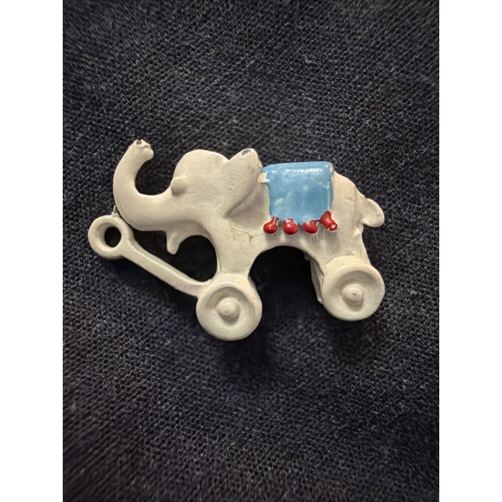 Dollhouse Miniature Elephant Pull Toy Figurine Pewter Hand Painted Vintage .75"